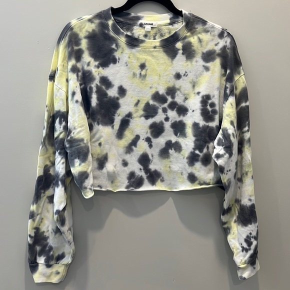 Garage Cropped Tie Dye Crew Neck, Size XL, Yellow Grey and While, EUC - Picture 1 of 4